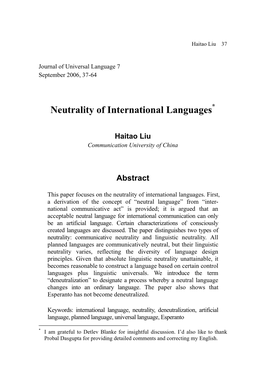 Neutrality of International Languages*