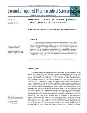 Antibacterial Activity of Ascidian Phallusia Arabica Against Human