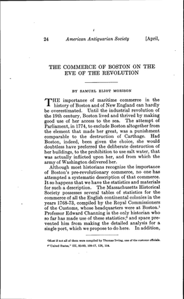 The Commerce of Boston on the Eve of the Revolution