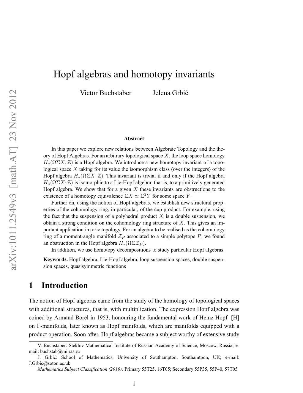 Hopf Algebras and Homotopy Invariants