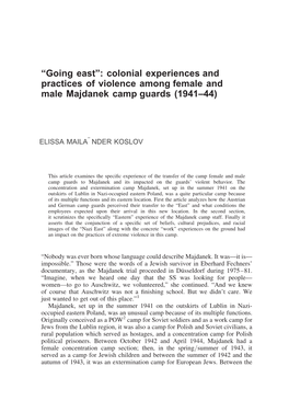 “Going East”: Colonial Experiences and Practices of Violence Among Female and Male Majdanek Camp Guards (1941–44)