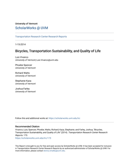 Bicycles, Transportation Sustainability, and Quality of Life