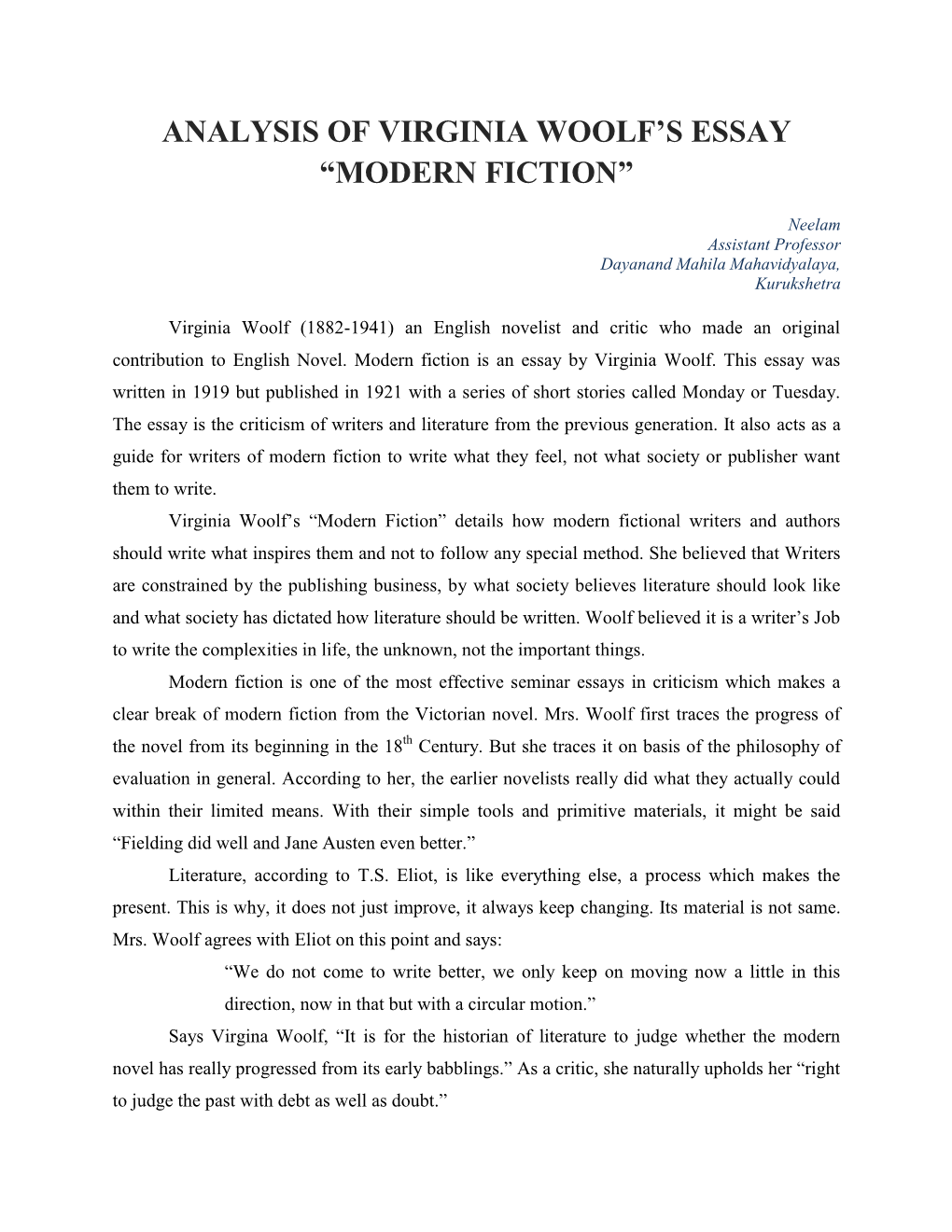 the modern essay by virginia woolf summary