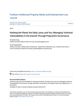 Hacking the Planet, the Dalai Lama, and You: Managing Technical Vulnerabilities in the Internet Through Polycentric Governance