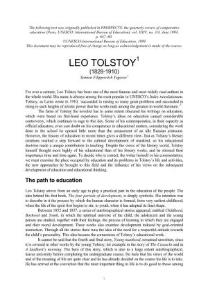 LEO TOLSTOY1 (1828-1910) Semion Filippovitch Yegorov2