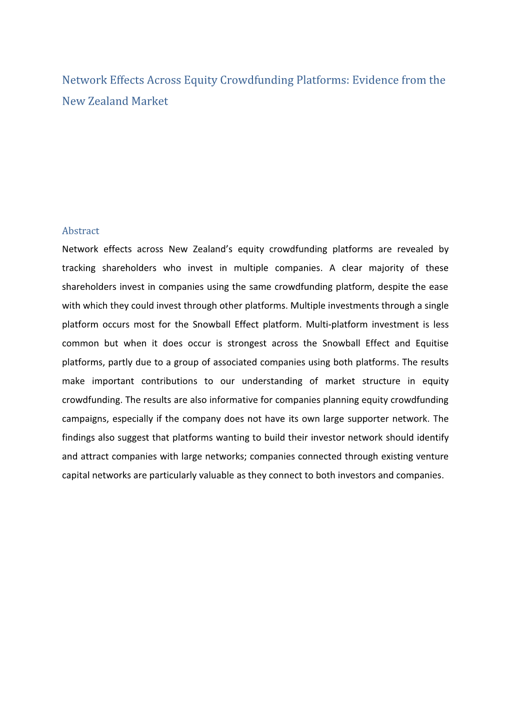 Network Effects Across Equity Crowdfunding Platforms: Evidence from the New Zealand Market