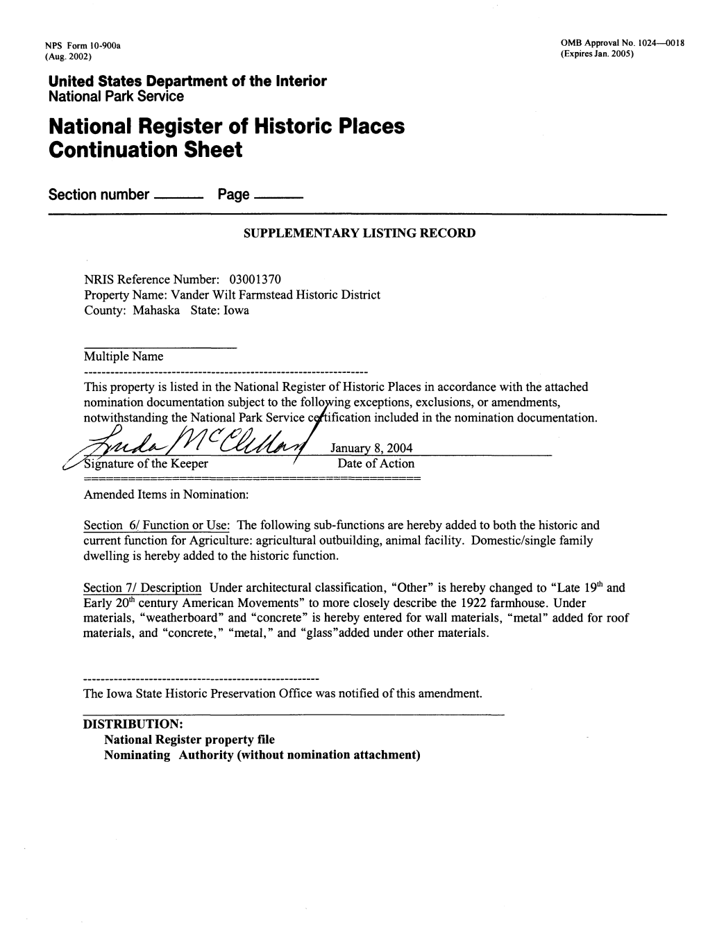 National Register of Historic Places Continuation Sheet