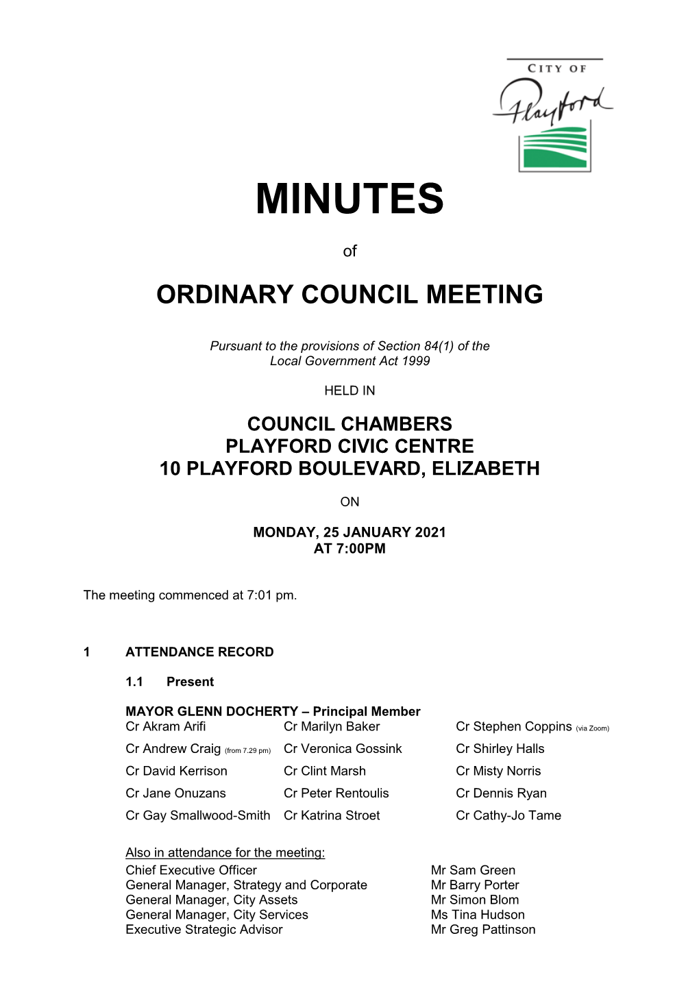 Minutes of Ordinary Council