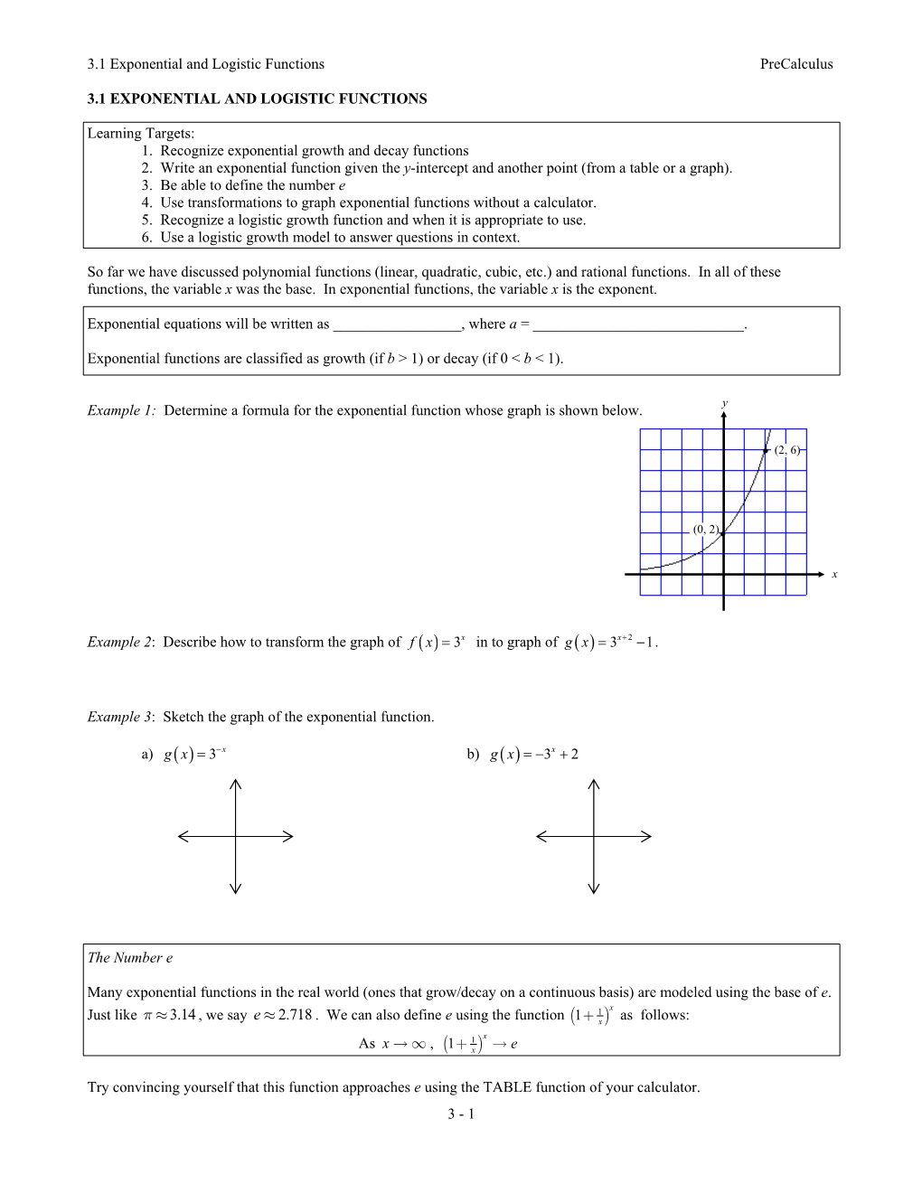 3.1 Exponential and Logistic Functions Precalculus 3