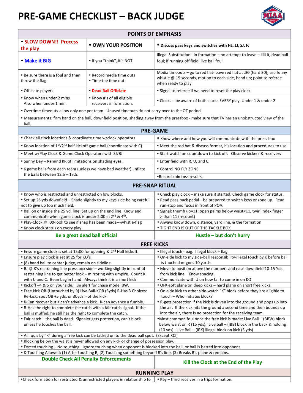 Pre-Game Checklist – Back Judge