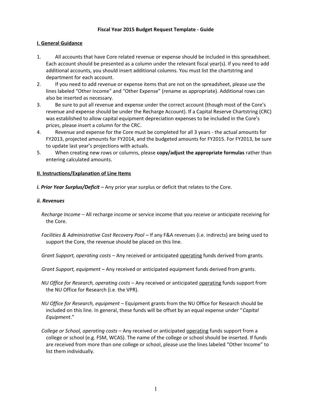 Guidelines for Completing the FY05 Core Budget Template Spreadsheet