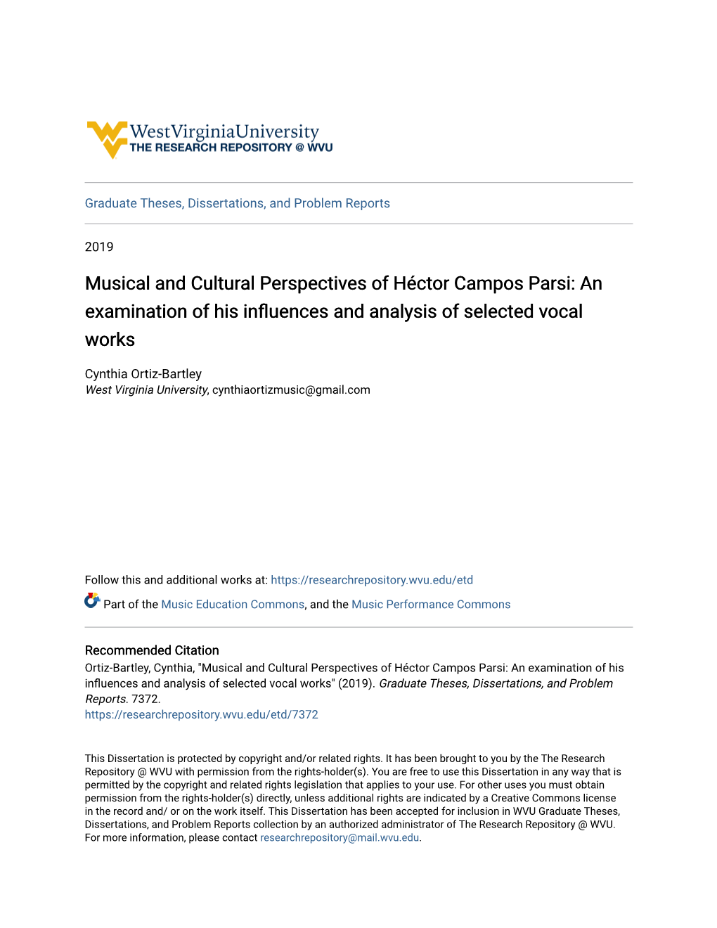 Musical and Cultural Perspectives of Héctor Campos Parsi: an Examination of His Influences and Analysis of Selected Ocalv Works