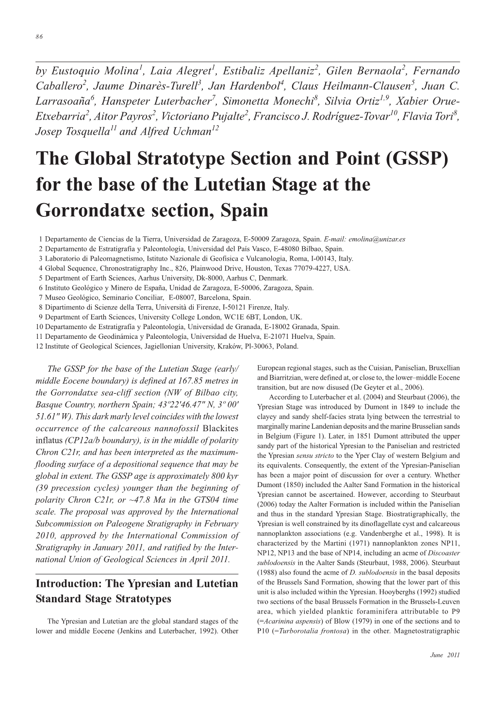 (GSSP) for the Base of the Lutetian Stage at the Gorrondatxe Section, Spain