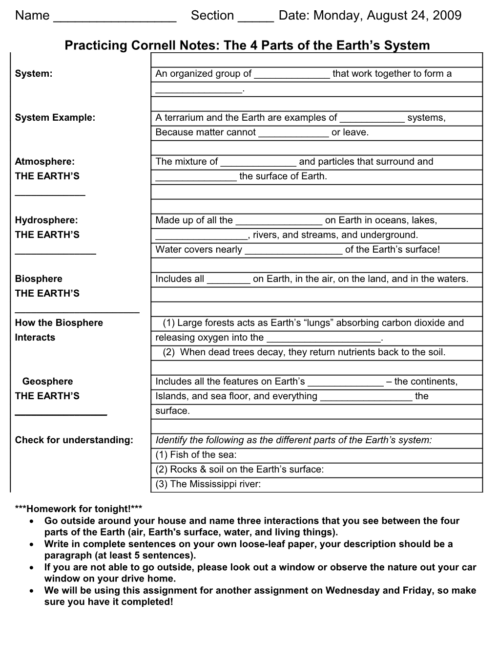 Cornell Notes Template