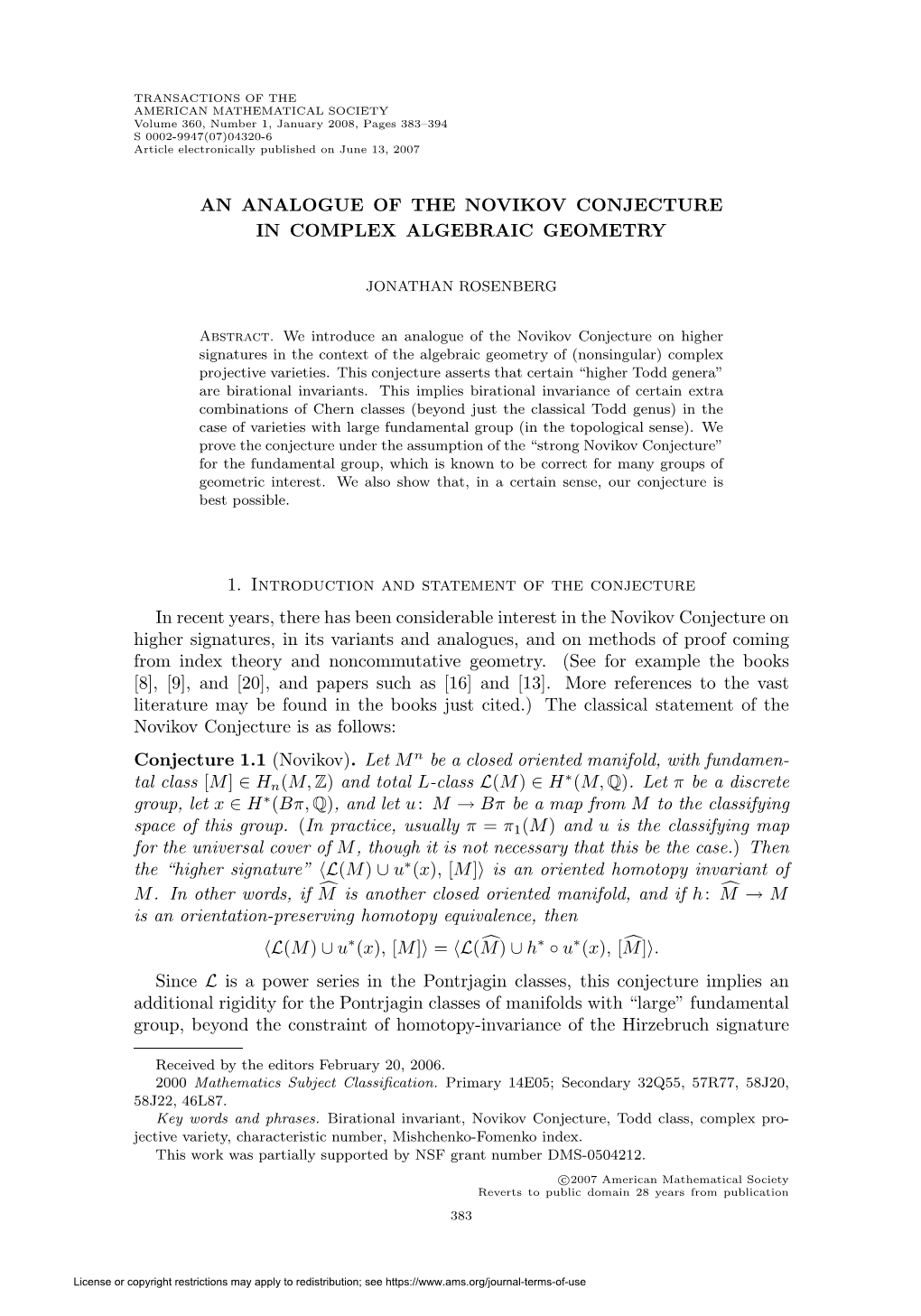 An Analogue of the Novikov Conjecture in Complex Algebraic Geometry