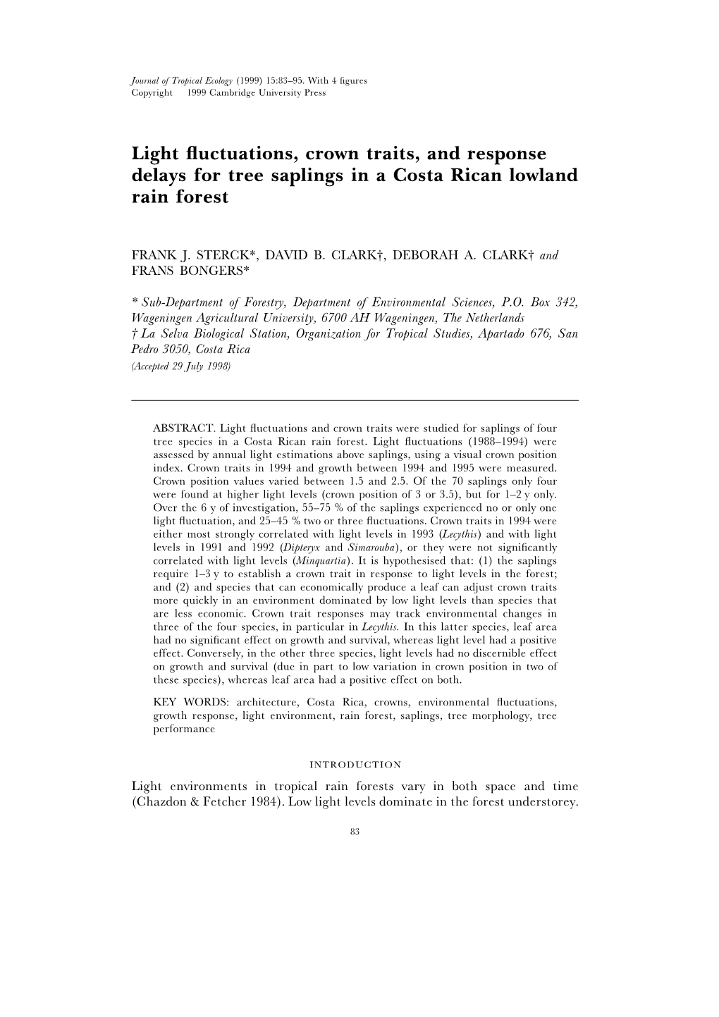 Light Fluctuations, Crown Traits, and Response Delays for Tree Saplings In