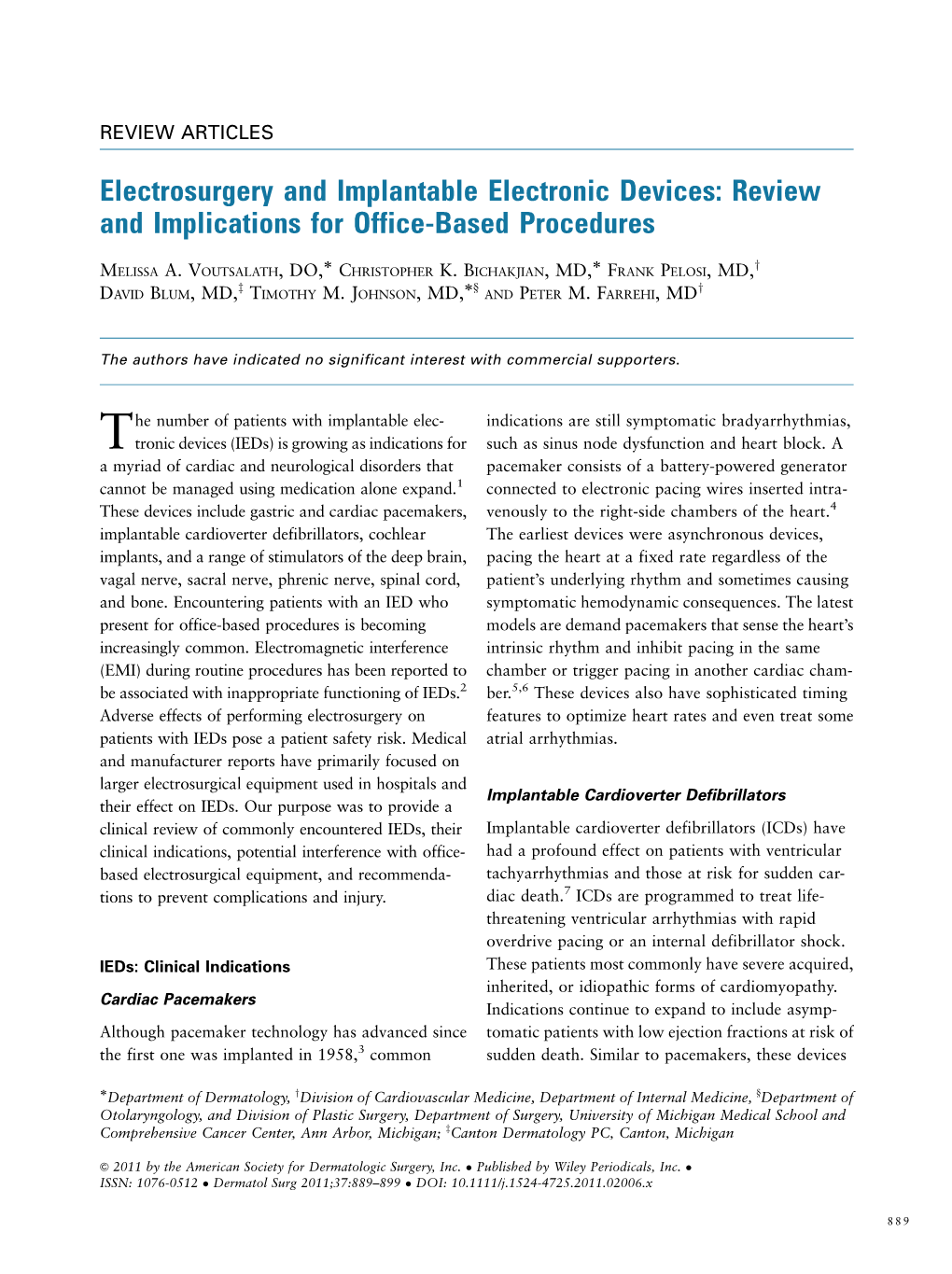 Electrosurgery and Implantable Electronic Devices: Review and Implications for Office-Based Procedures