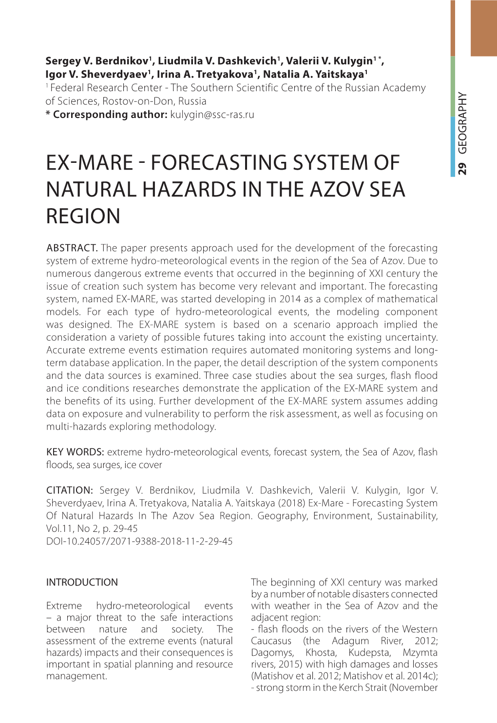 Forecasting System of Natural Hazards in the Azov