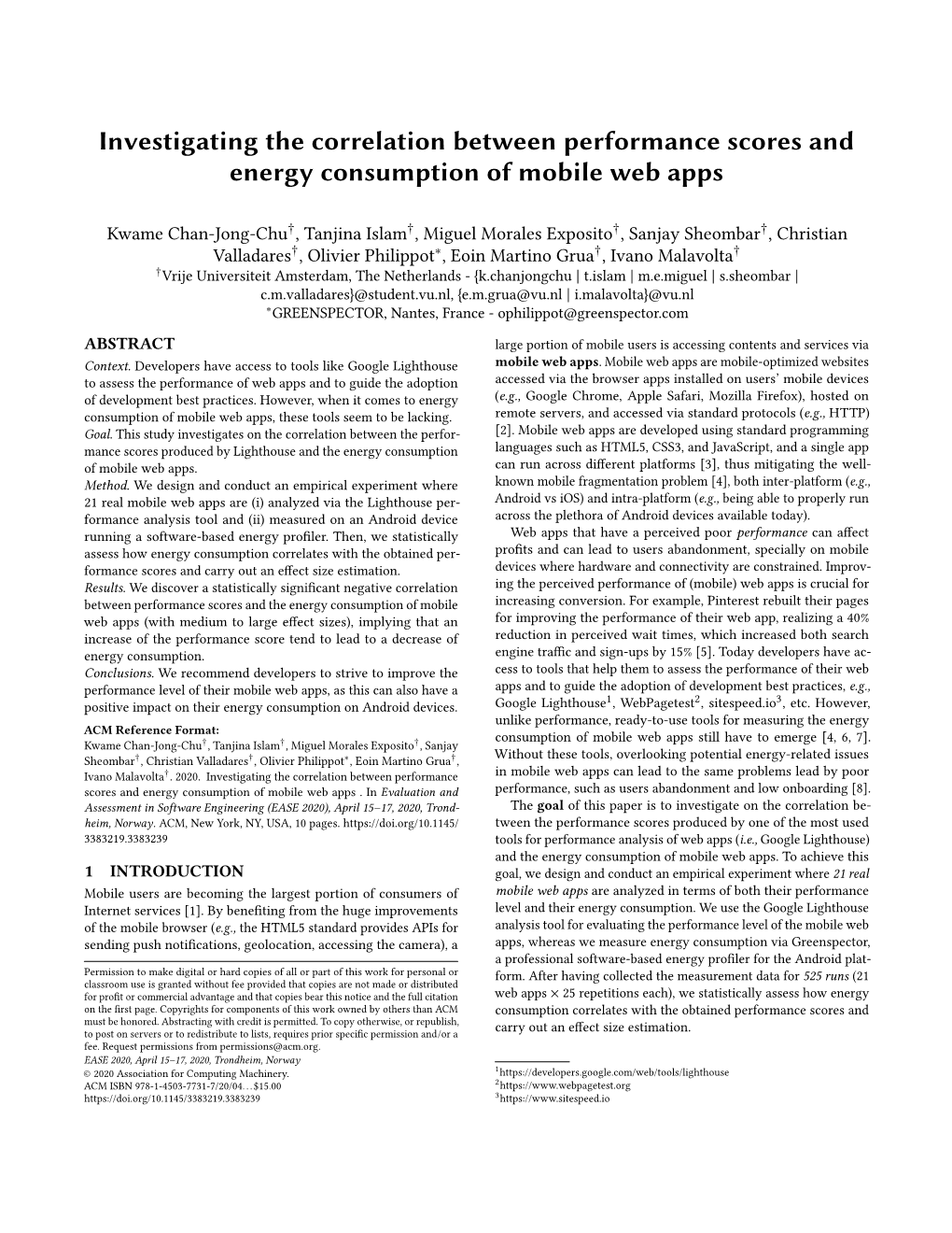 Investigating the Correlation Between Performance Scores and Energy Consumption of Mobile Web Apps