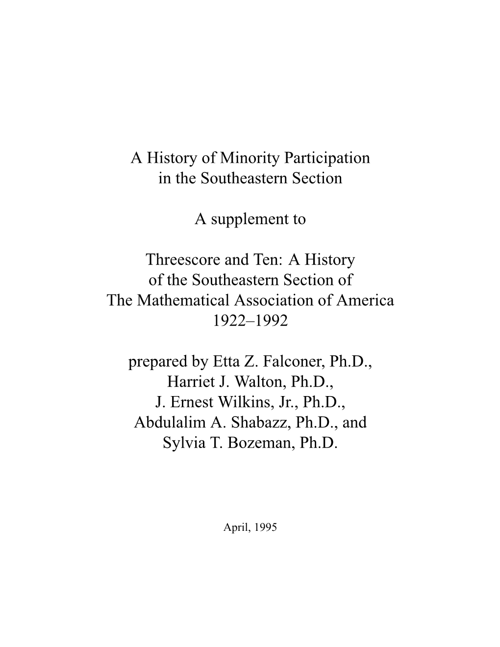 A History of Minority Participation in the Southeastern Section