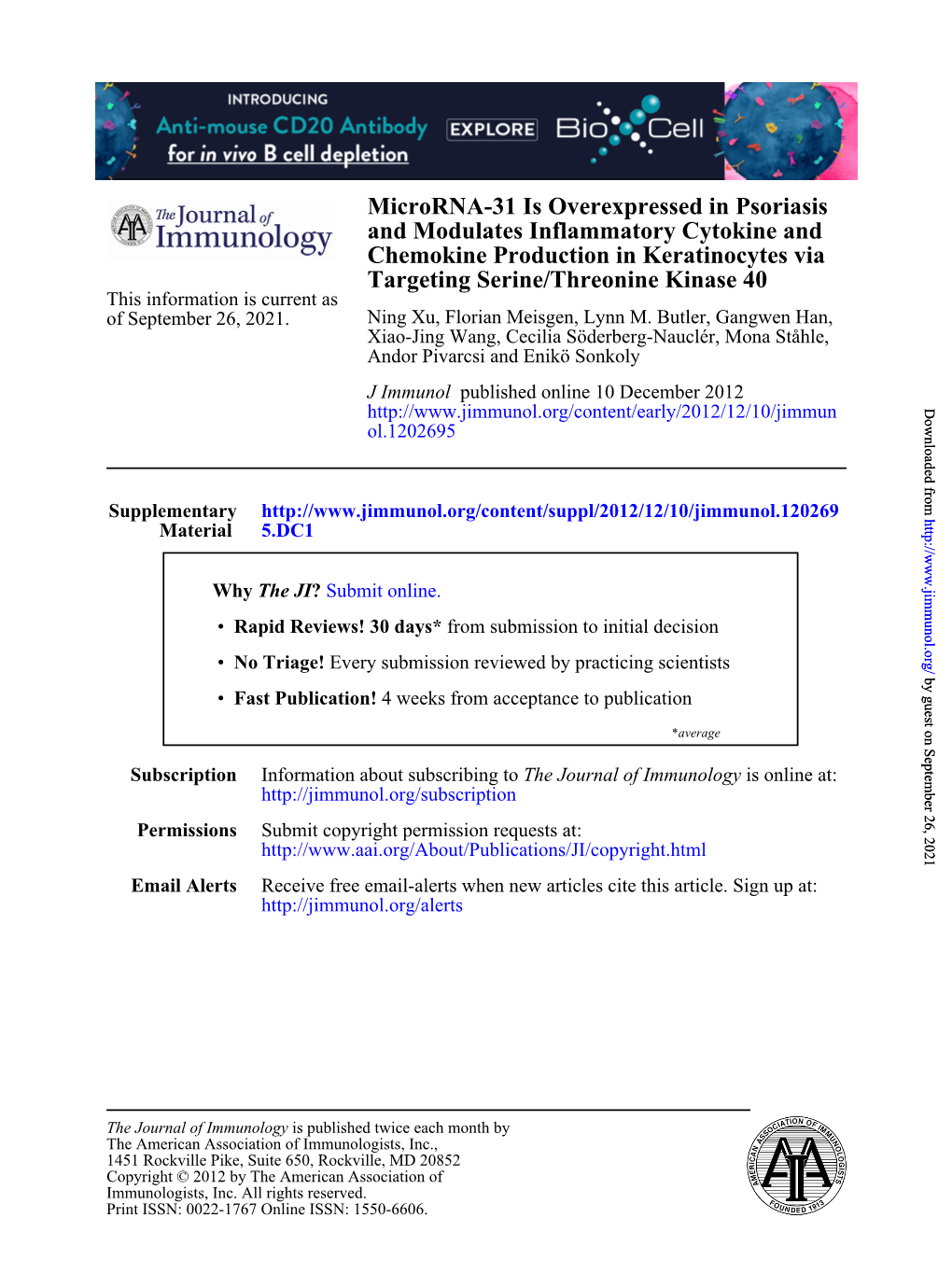 Targeting Serine/Threonine Kinase 40 Chemokine Production in Keratinocytes Via and Modulates Inflammatory Cytokine and Microrna