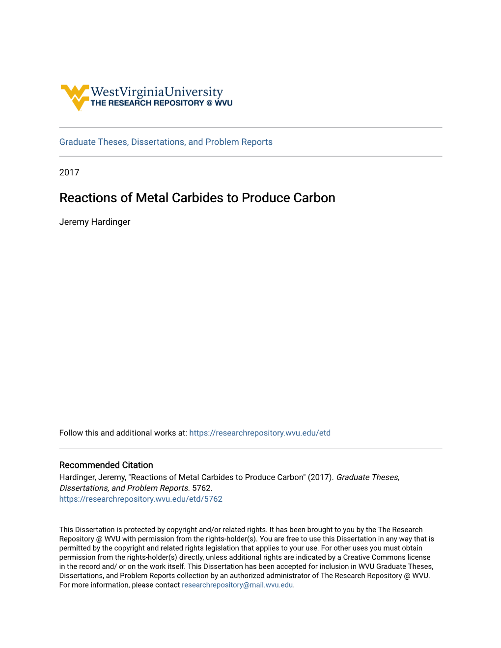 Reactions of Metal Carbides to Produce Carbon