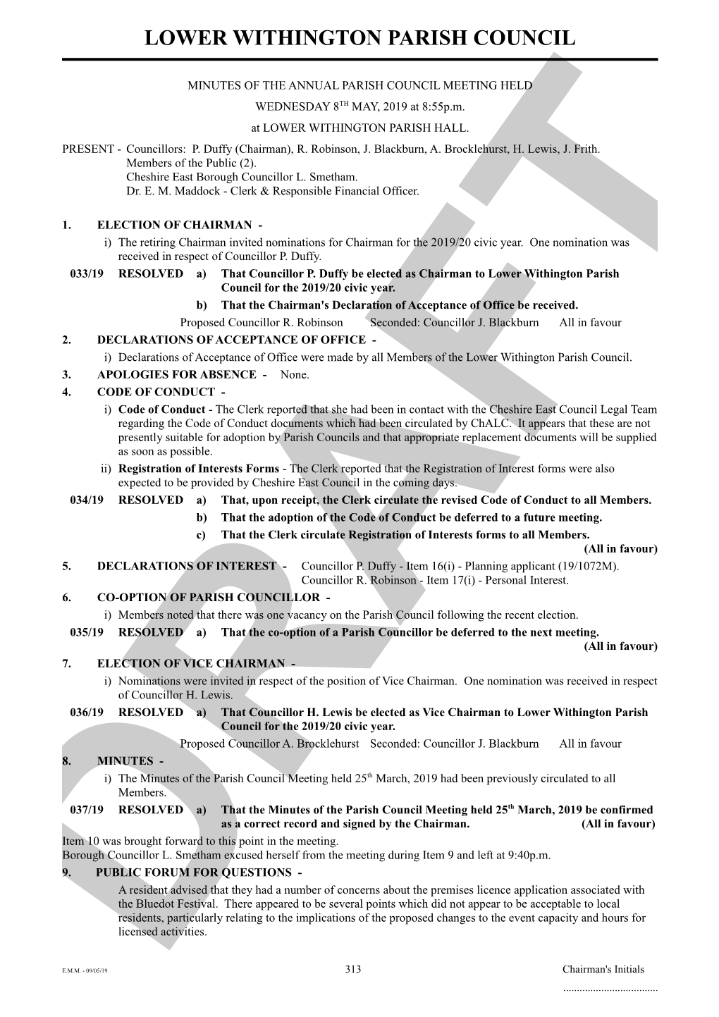 Draft Lower Withington Parish Council