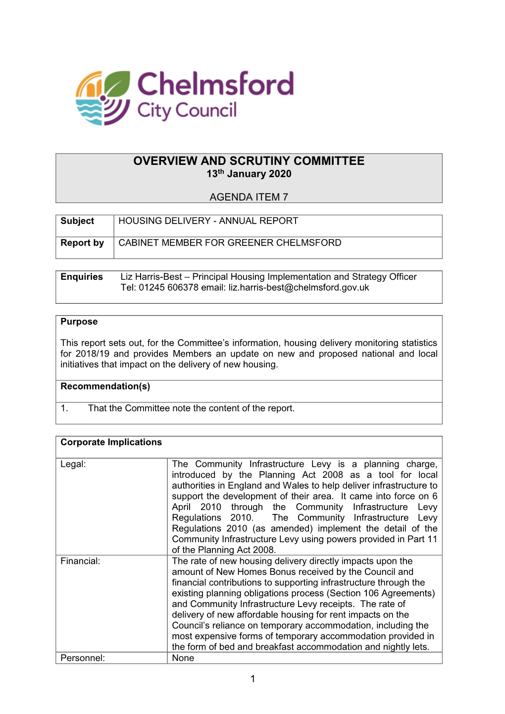 OVERVIEW and SCRUTINY COMMITTEE 13Th January 2020