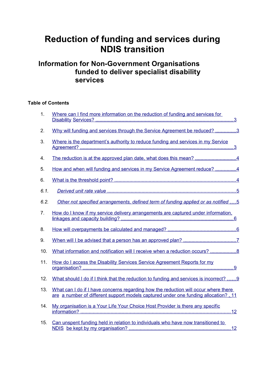 Reduction of Funding and Services During NDIS Transition