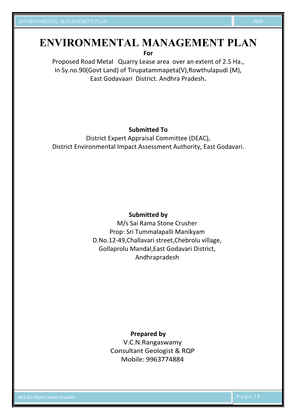 Environmental Management Plan 2018