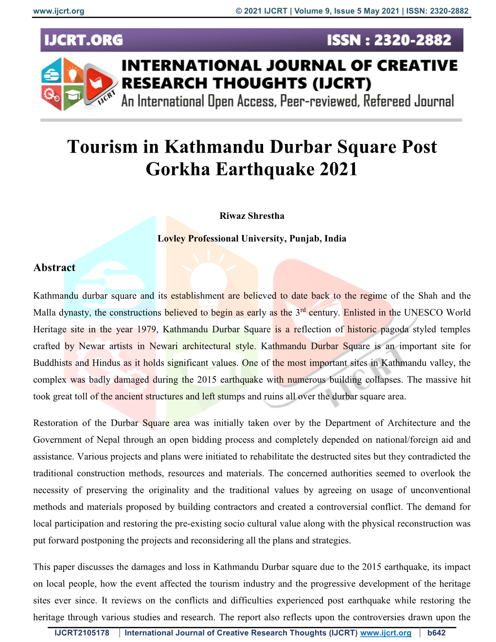 Tourism in Kathmandu Durbar Square Post Gorkha Earthquake 2021