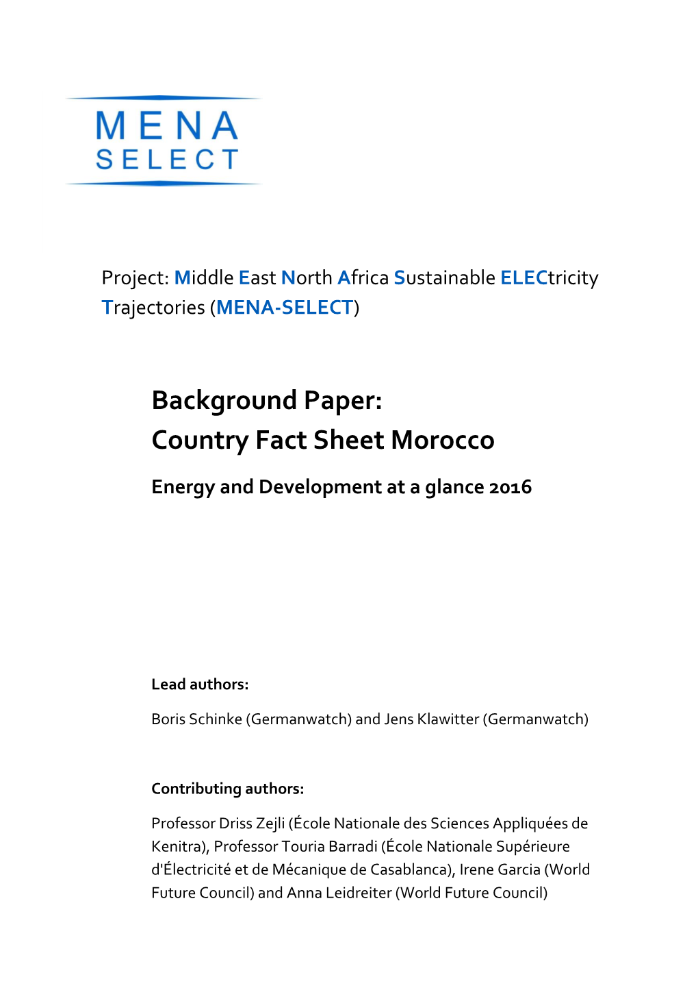 Background Paper: Country Fact Sheet Morocco. Energy And