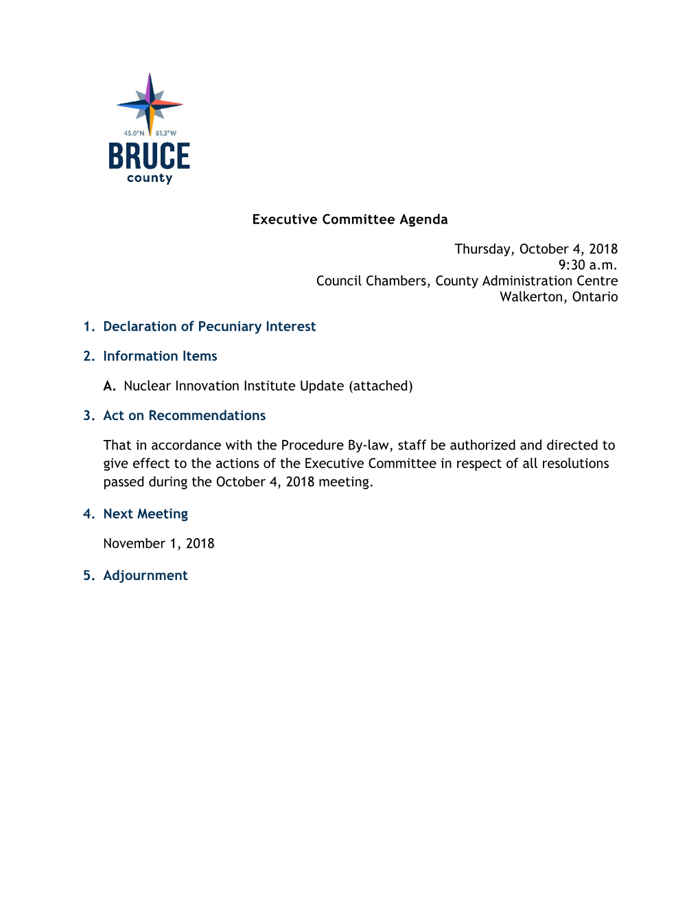 Executive Committee Agenda Thursday, October 4