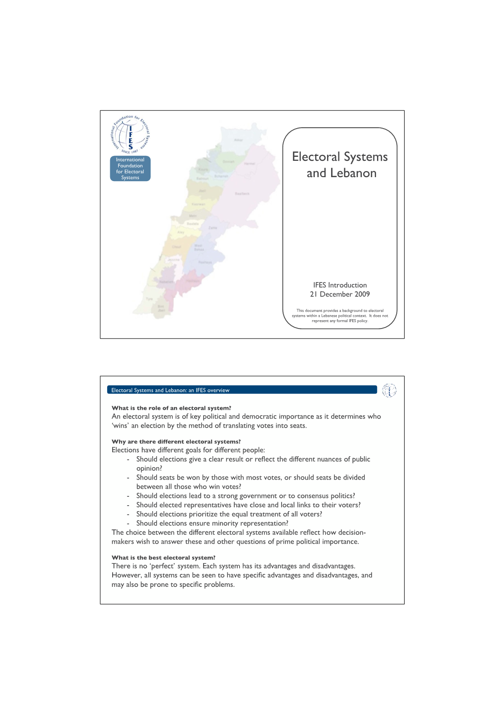 Electoral Systems and Lebanon