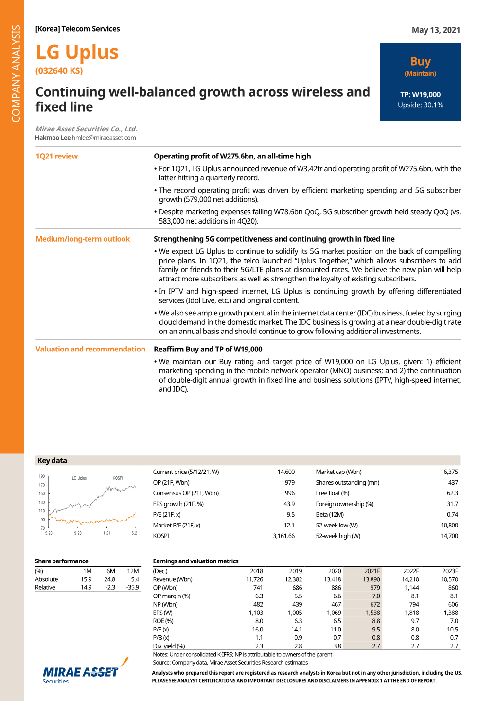 LG Uplus Buy (032640 KS) (Maintain)