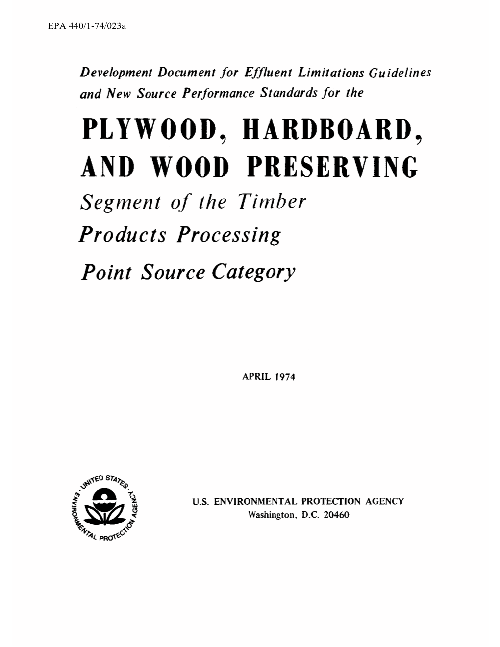 Development Document for Timber Products Processing Effluent