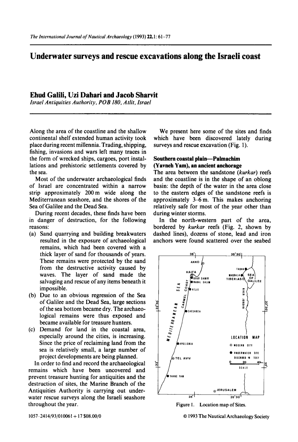Underwater Surveys and Rescue Excavations Along the Israeli Coast