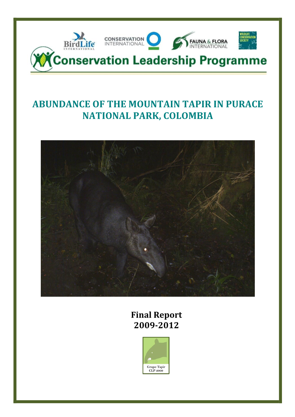 Abundance of the Mountain Tapir in Purace National Park, Colombia