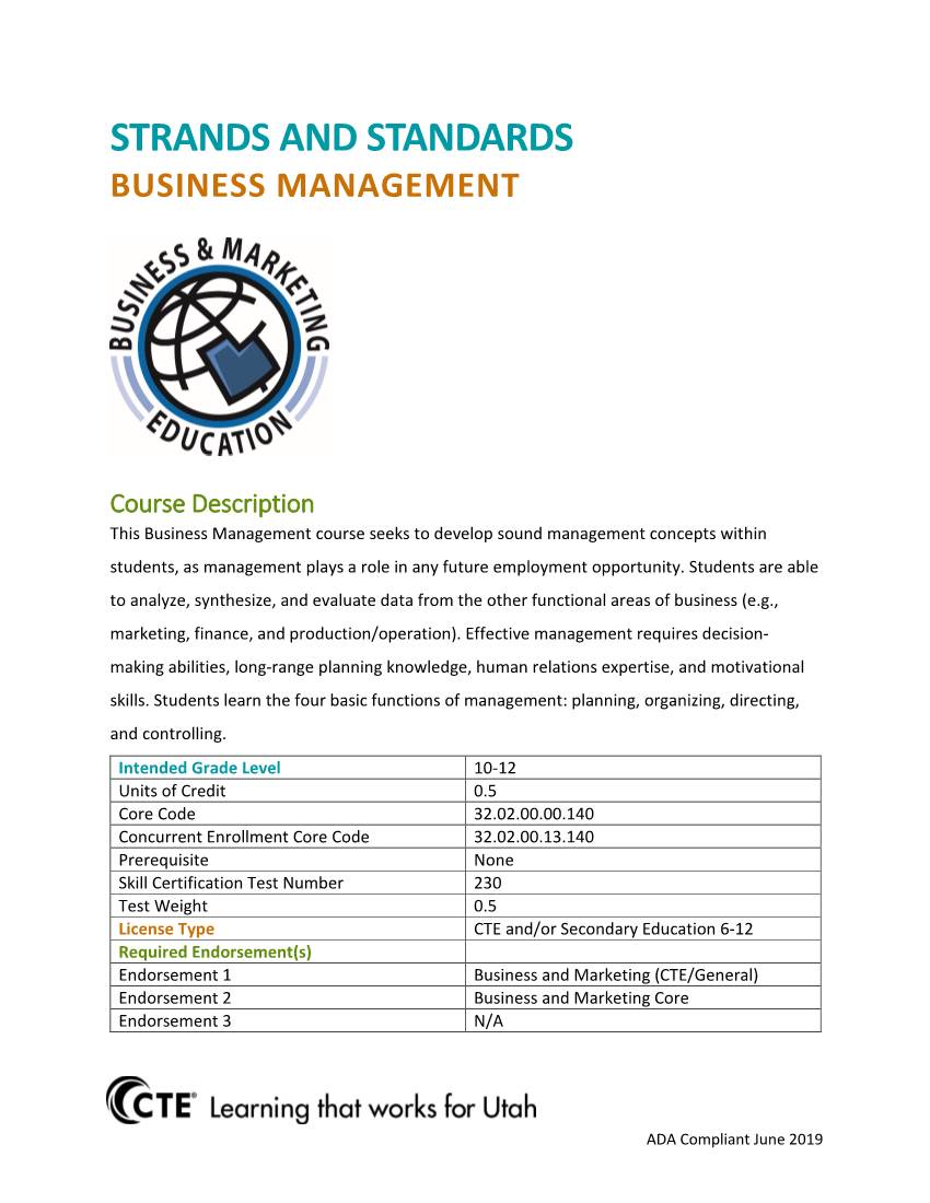 Strands and Standards Business Management