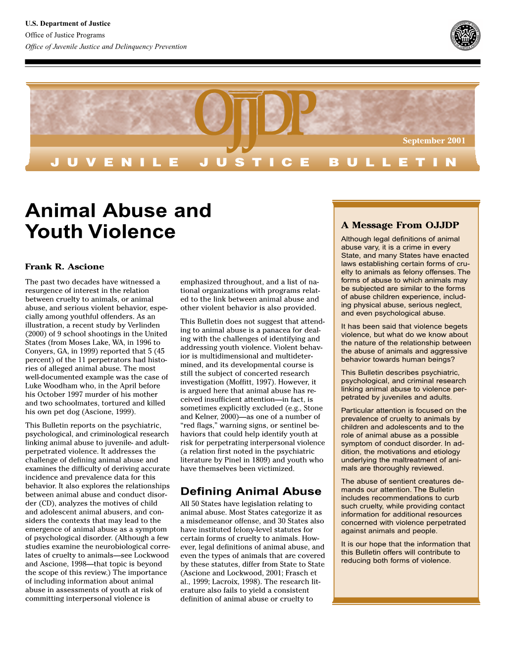 Animal Abuse and Youth Violence