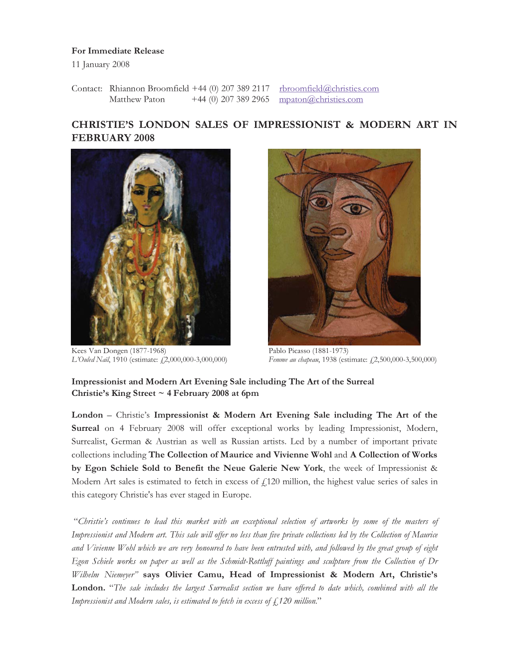 Christie's London Sales of Impressionist & Modern Art