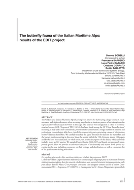 The Butterfly Fauna of the Italian Maritime Alps: Results of the EDIT