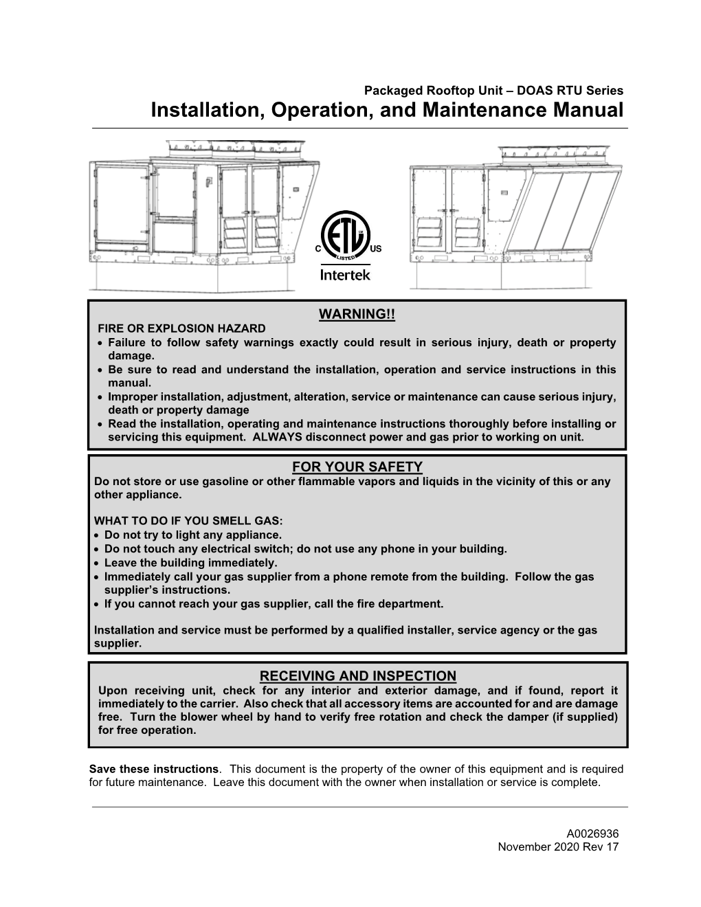Installation, Operation, and Maintenance Manual