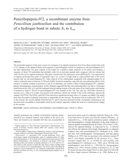 Penicillopepsin-JT2, a Recombinant Enzyme from Penicillium Janthinellum and the Contribution of a Hydrogen Bond in Subsite S3 to Kcat