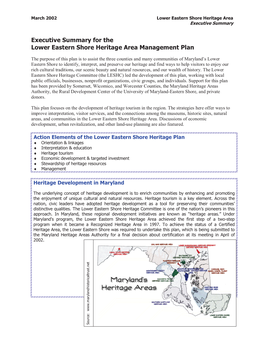 Executive Summary for the Lower Eastern Shore Heritage Area