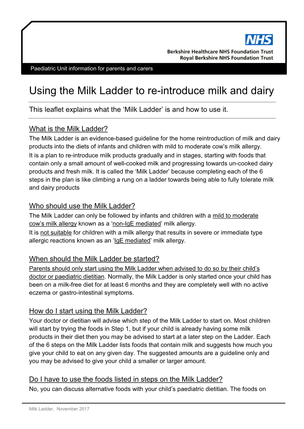 Using the Milk Ladder to Re-Introduce Milk and Dairy