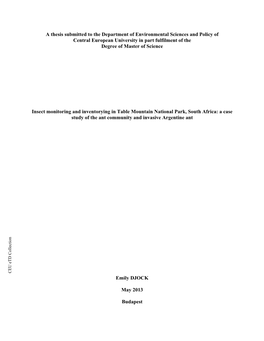 A Thesis Submitted to the Department of Environmental Sciences And