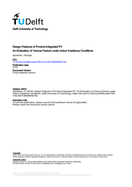 Delft University of Technology Design Features of Product-Integrated PV an Evaluation of Various Factors Under Indoor Irradiance