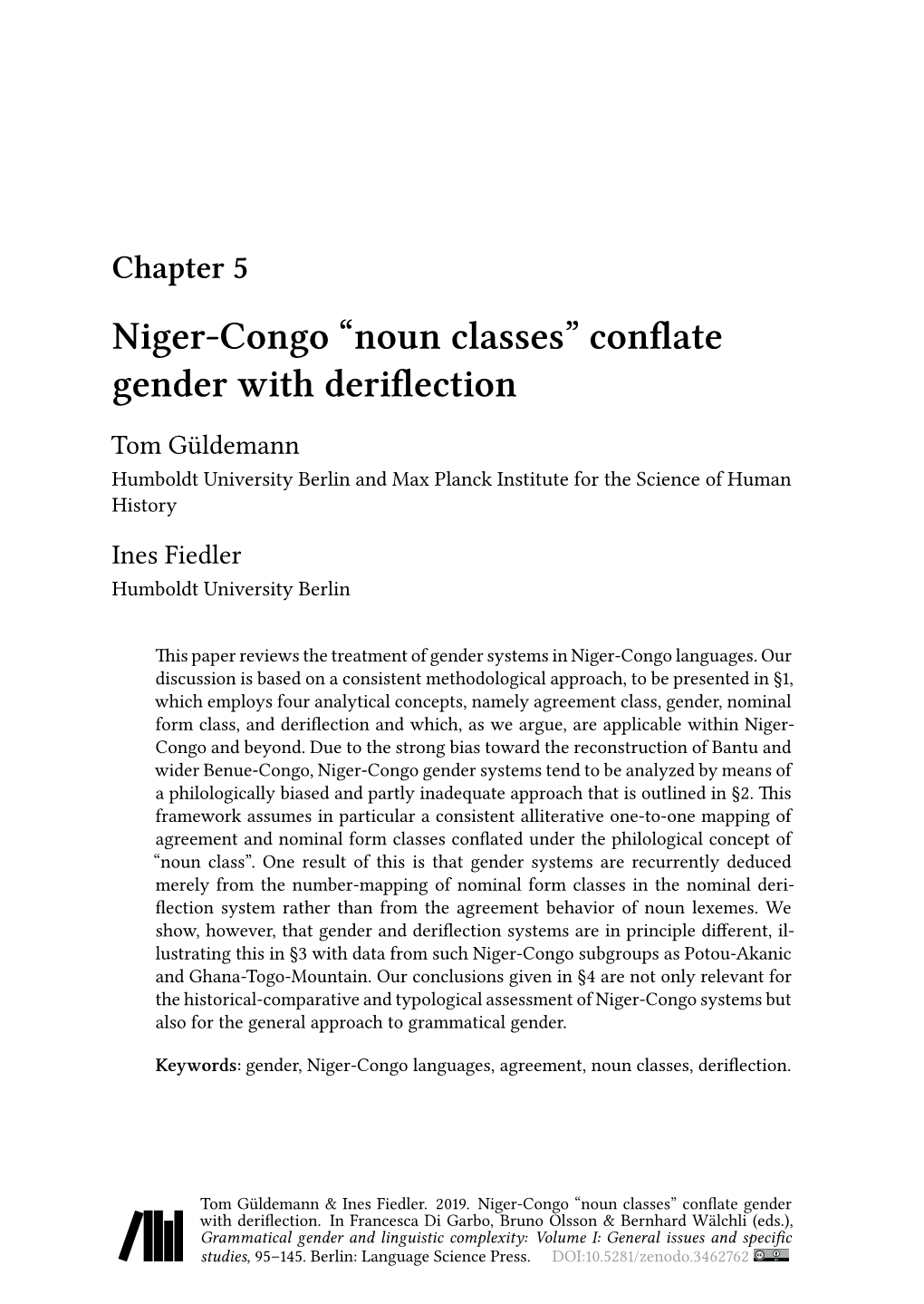 Niger-Congo “Noun Classes” Conflate Gender with Deriflection