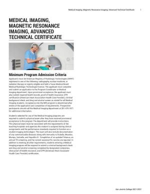 Medical Imaging, Magnetic Resonance Imaging, Advanced Technical Certificate